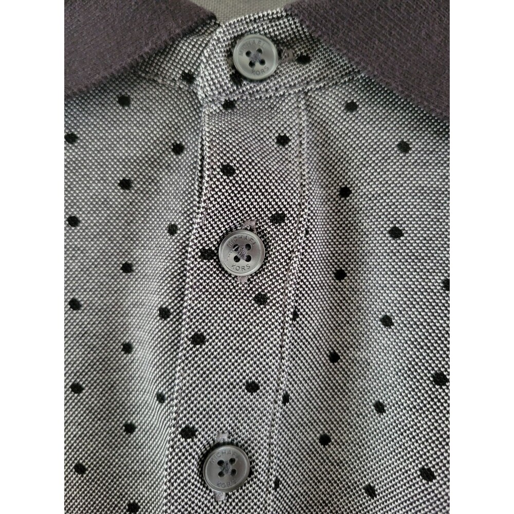 Michael Kors Mens Polo Shirt L Gray Polka Dot Short Sleeve Button Designer NWT - Picture 7 of 13
